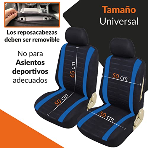 Upgrade4cars Fundas Asientos Delanteros Coche Universales Negro y Azul | Protector de Asiento Delantero para Conductor y Copiloto | Accesorios Interior para Mujer y Hombre