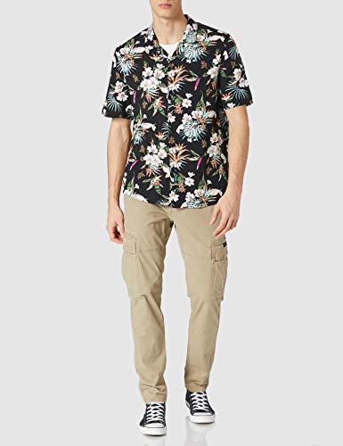 Urban Classics Viscose AOP Resort Shirt Hombre, Camisa Hawaiana con Estampado de Flores y Cuello Vuelto, Tallas S-5XL, Blacktropical, M