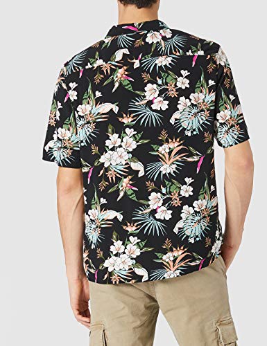 Urban Classics Viscose AOP Resort Shirt Hombre, Camisa Hawaiana con Estampado de Flores y Cuello Vuelto, Tallas S-5XL, Blacktropical, M