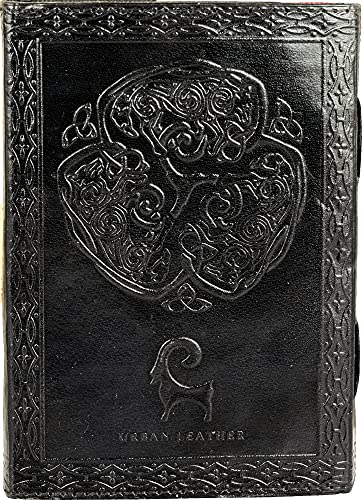 Urban Leather Lapiz Gemstone Studded 3 Moon Celtic Star Diario negro para artista, cuaderno de recortes, cuaderno de escritura, sin forro