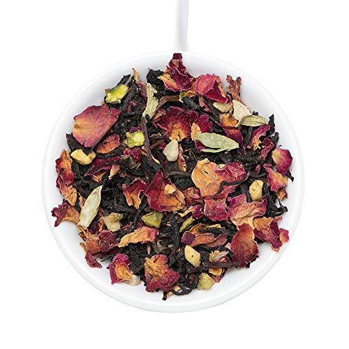 VAHDAM, té negro Blooming Rose 200 gramos (100 tazas) | 100% NATURAL Hojas de té negro, pétalos de rosa, almendra, cardamomo, pistacho | Té negro delicioso y aromático suelto.