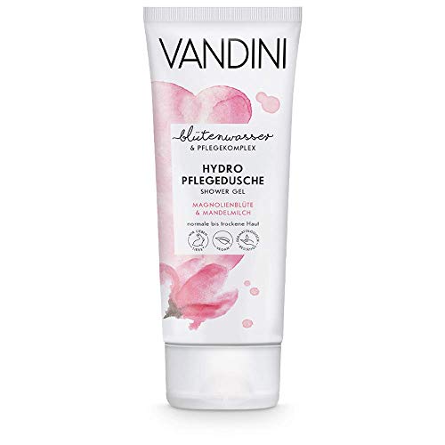 VANDINI gel de ducha Hydro Care con flor de magnolia y leche de almendras - gel de baño para pieles normales a secas - Jabón vegano sin siliconas ni parabenos - 1x 200 ml