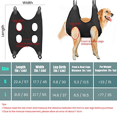 VavoPaw Hamaca de Aseo Multifuncional para Perros Gatos, Arnés de Soporte Duradero Seguro Cuidado de Uñas Ojos Oídos con Peine Kit de Peluquería para Mascotas Baño Corte Examen Físico, Talla L, Negro