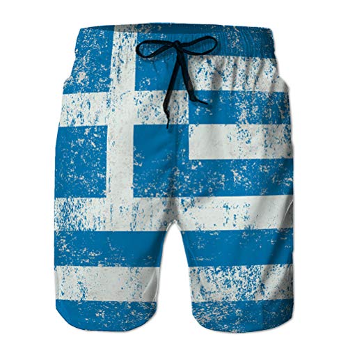 vbndfghjd Bañador de Secado rápido para niños Shorts de Playa Tabla de Surf Shorts Grecia Flag L
