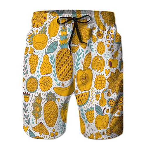 vbndfghjd Pantalones Cortos de Playa para Hombre Pantalones Cortos de Surf de Moda Traje de baño Fruta garabatos Dibujados a Mano de Patrones sin Fisuras XL