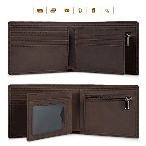 Vemingo Carteras de Hombre con Bolsillo de Moneda/Monedero con RFID Bloqueo para Tarjetas de Crédito Portamonedas Ligeros para Hombre/Adolescente (Xb-045 Marrón)