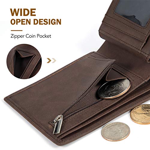 Vemingo Carteras de Hombre con Bolsillo de Moneda/Monedero con RFID Bloqueo para Tarjetas de Crédito Portamonedas Ligeros para Hombre/Adolescente (Xb-045 Marrón)