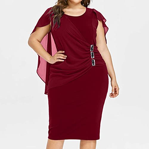 VEMOW Liquidación Venta Rebajas Vestidos De Fiesta Vestidos Liso Vestidos Casual Vestidos para Boda Sin Manga Calado De Encaje, Vestidos De Fiesta Elegantes Vestidos Largos Tallas Grandes(B Rojo,4XL)