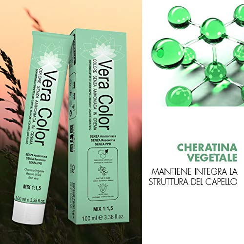 Vera Color, 5.1 Marrón Ceniza Claro, Tinte Permanente Profesional, Crema de Coloración Tinte Pelo Mujer sin Amoníaco con Queratina Vegetal, Aloe Vera y Bayas de Goji, Cobertura de las Canas, 100ml