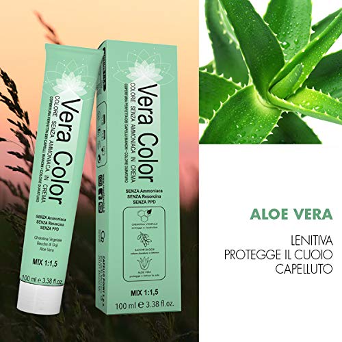 Vera Color, Corrección del Color Ceniza, Tinte Profesional Permanente, Tinte Pelo Mujer sin Amoníaco, con Queratina Vegetal, Aloe Vera y Bayas de Goji, Cobertura Total de las Canas, 100 ml