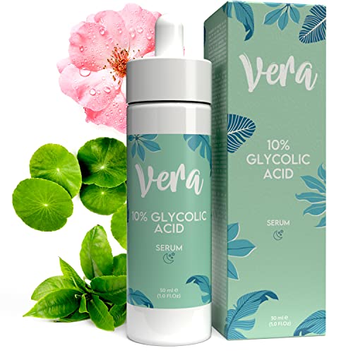 VERA Serum Acido Glicolico Peeling Quimico 10% - Peeling Facial Acido Glicolico Puro con Acido Hialuronico y Agua de Rosas, Ilumina y Regenera la Piel - Acido Glicolico Exfoliante Quimico Facial, 30ml