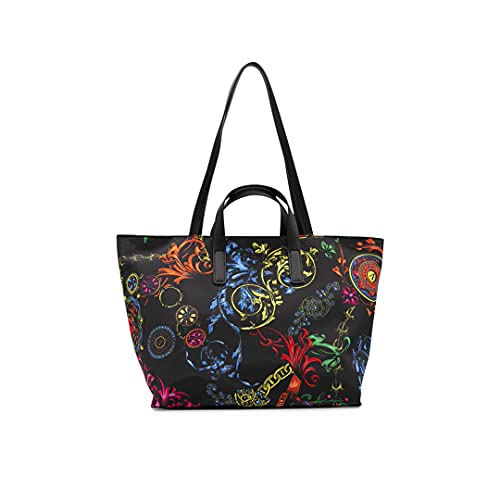 Versace Jeans Couture 71VA4BX7 Bolsa de compras de nylon negro con tachuelas e impresión Rock Baroque