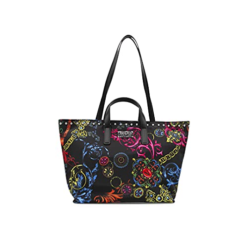 Versace Jeans Couture 71VA4BX7 Bolsa de compras de nylon negro con tachuelas e impresión Rock Baroque