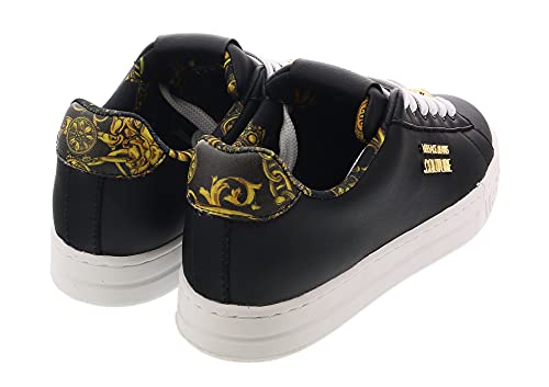 Versace Vaqueros Versace Vaqueros - Zapatillas deportivas para mujer de piel + estampado de piel 71VA3SKL, Negro , 39 EU