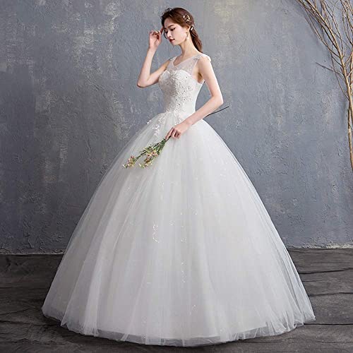 Vestidos de Novia de Encaje sin Mangas con Hombros Descubiertos Y Cuello en V Sexis para Mujer, Vestido Largo de Fiesta Elegante, Vestido de Graduación, Vestido Bonito, L-F, blanco, m