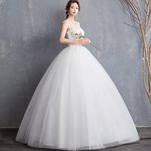 Vestidos de Novia de Encaje sin Mangas con Hombros Descubiertos Y Cuello en V Sexis para Mujer, Vestido Largo de Fiesta Elegante, Vestido de Graduación, Vestido Bonito, L-F, blanco, m