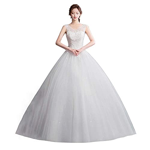 Vestidos de Novia de Encaje sin Mangas con Hombros Descubiertos Y Cuello en V Sexis para Mujer, Vestido Largo de Fiesta Elegante, Vestido de Graduación, Vestido Bonito, L-F, blanco, m