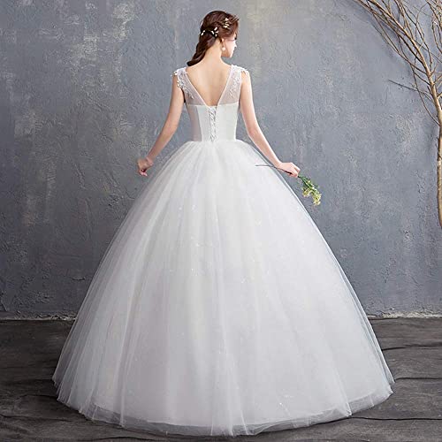 Vestidos de Novia de Encaje sin Mangas con Hombros Descubiertos Y Cuello en V Sexis para Mujer, Vestido Largo de Fiesta Elegante, Vestido de Graduación, Vestido Bonito, L-F, blanco, m