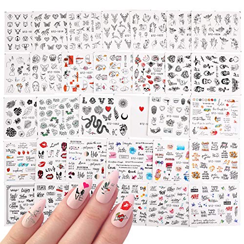 VETPW 32 Hojas Mezclado Pegatinas de Uñas, Nail Art Stickers Calcomanías, Pegatinas Transferencia Agua Calcomanías Uñas Etiquetas Engomadas para Decoración de Uñas Bricolaje