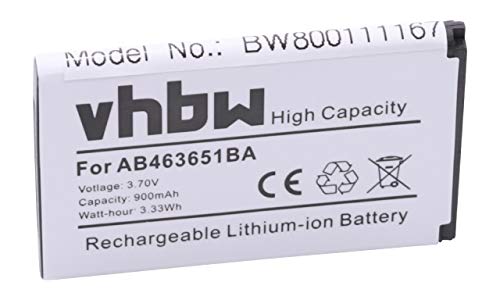vhbw Li-Ion batería 900mAh (3.7V) para móvil Smartphone teléfono Samsung M7500 Armani, M7500 Emporio Armani, M7600, M7600 Beat DJ, Player Light