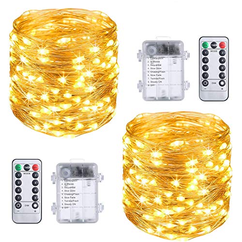 Vicloon Luces LED Exterior, 2Pcs Cadena de Luces LED Impermeable 10M/100 LED, Blanco Cálido Interiores o Exteriores, Decorar para Carnaval,Casa,Navidad,Boda,Halloween y Todas Fiestas