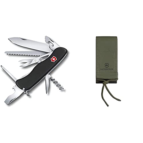 Victorinox V08513.3 Navaja Grande Outrider (09023.3), Unisex, Negro, L + V4.0822.4 Funda Imitación Piel, Verde, S