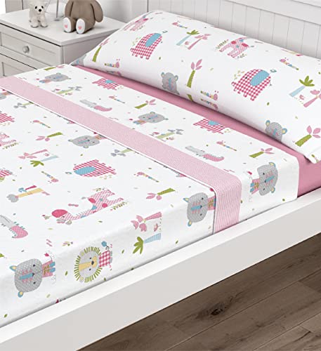 Victorio & Lucchino Juego de sábanas Infantiles Coralina - Modelo Zoológico (Rosa, Cama 90cm)