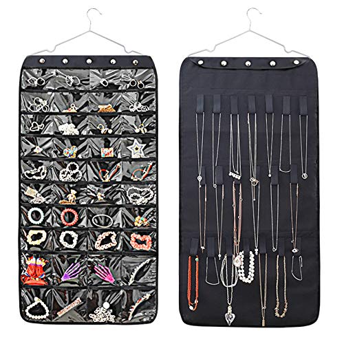 Viesap Organizador Colgante Para Joyas, 40 Bolsillos 20 Bucles Accesorios De Almacenamiento, Organizador De Joyas De Doble Cara Colgantes Pendientes Del Collar De La Pulsera, Hanging Jewelry Organizer