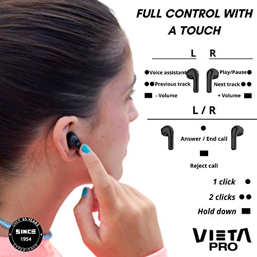 Vieta Pro It - Auriculares inalámbricos (Bluetooth 5.0, True Wireless, micrófono, Touch Control y Voice Assistant) Color Negro