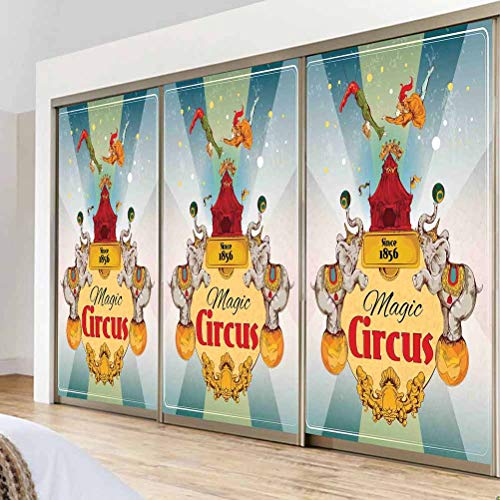 Vinilo adhesivo para ventana de baño con diseño de circo, decoración de circo Magic Circus tienda de campaña de anuncio Vinta, película de vidrio estática para baño, oficina, sala de reuniones y sala