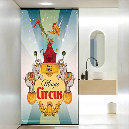 Vinilo adhesivo para ventana de baño con diseño de circo, decoración de circo Magic Circus tienda de campaña de anuncio Vinta, película de vidrio estática para baño, oficina, sala de reuniones y sala