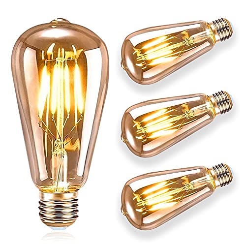 Vintage Edison Bombilla, ASANMU Bombilla LED Vintage E27 ST64 4W (Equivalente a 40W) 2200K Retro Edison Lámpara Ambar Cálido Bombillas Incandescentes para Lluminación y Decoración 220V-240V (3 Piezas)