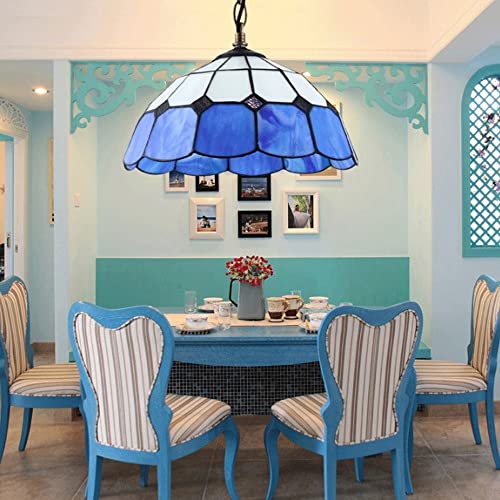 Vintage Mediterranean Pendant Light Blue Stained Glass Shade 7.87 Pulgadas Tiffany Style Creative Hanging Lights Antique E27 Lighting Fixture Lámparas de suspensión para Kitchen Island Farmhouse