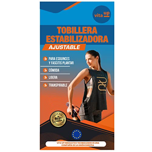 VITA UP | Tobillera Estabilizadora para Esguince y Fascitis Plantar, Protector de Compresión Ajustable y Elástico para el Tobillo, Hombre y Mujer, Deportiva, Correr, Boxeo, Fútbol y Otros (Gris)