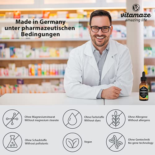 Vitamina A Gotas 5000 UI de Alta Dosis por Diaria, 50 ml (1700 Gotas), Retinol Vegano y Liquido, Alta Biodisponibilidad, Suplemento Alimenticio Natural sin Aditivos