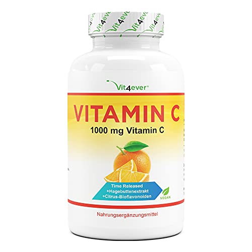 Vitamina C 1000mg - 365 tabletas en un año - Efecto retardado - Probado en laboratorio - Vitamina C + extracto de rosa mosqueta + bioflavonoides cítricos - Vegano - Altamente dosificado
