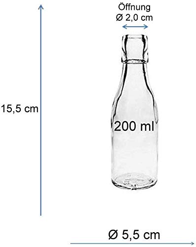 Viva-artículos de Uso doméstico - 4 Botellas de Cristal 200 ml con Cierre de Clip para llenar con un Embudo diámetro 7 cm