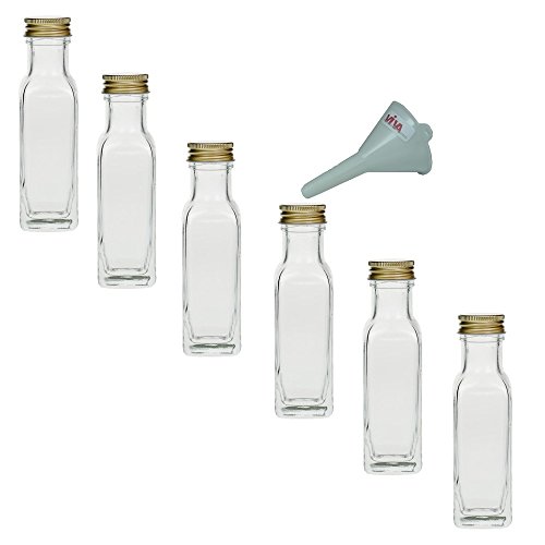 Viva Haushaltswaren - 6 Botellas pequeñas de Rosca con 100 ml para llenar Incluye Embudo Blanco diámetro 5 cm