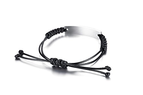 VNOX Cuerda Nylon Acero Inoxidable Nombre Personalizado Etiqueta de ID de Inspiración Pulsera de Cuero Ajustable para Hombres Mujeres,Grabado Libre