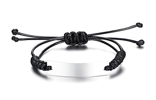 VNOX Cuerda Nylon Acero Inoxidable Nombre Personalizado Etiqueta de ID de Inspiración Pulsera de Cuero Ajustable para Hombres Mujeres,Grabado Libre