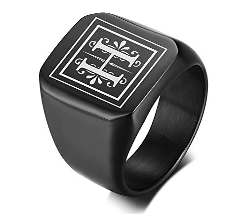 VNOX Hombres Nombre de Monograma Anillo Sello Sello Anillo Anillo Iniciales Anillo Hombres Banda Inicial Anillo de Carta de Círculo para Hombre,Regalo para él