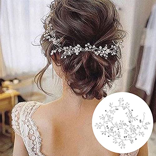 Vossot - Diademas para novia, 50 cm, joyas bohemias, hechas a mano, perlas de cristal, para bodas, fiestas de noche, bodas, accesorios para el pelo, para damas de honor, niñas de flores