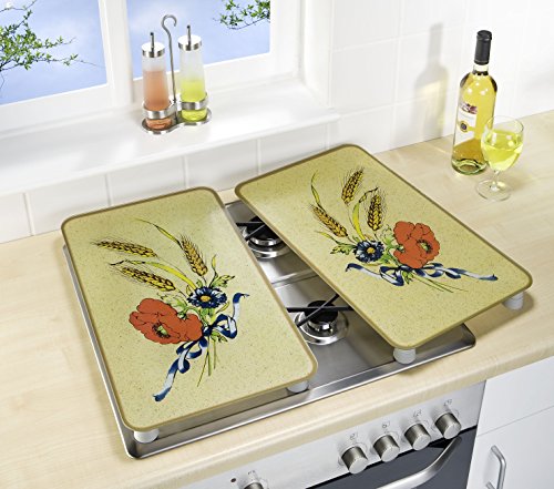 WENKO Cubierta de cocina Universal Aciano - juego de 2 piezas para todos los tipos de cocinas, Vidrio endurecido, 30 x 1.8-5.5 x 52 cm, Multicolor