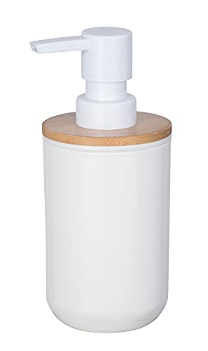 WENKO Dosificador de jabón Posa blanco - Dispensador de jabón líquido Capacidad: 0.33 l, Plástico, 7 x 16.5 x 8 cm, Blanco