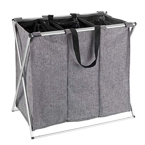 Wenko Trio - Cesto para la colada (130 L y 3 compartimentos, 63 x 57 x 38 cm), color gris jaspeado