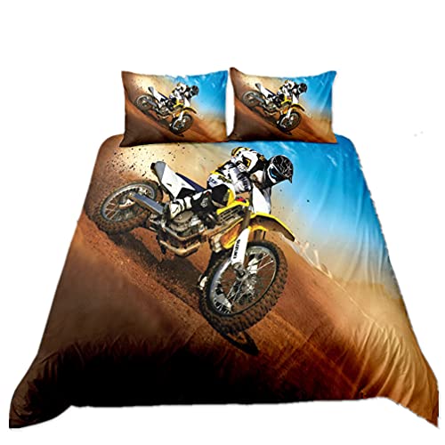 WENYA Ropa de Cama Motocicleta 3D Funda de edredón 150x220 Deportes Extremos Montaña Trucos de Moto Carreras Patrón Juego de Cama Niños Chico Adolescentes Hombres Funda nórdica Cama 90 cm