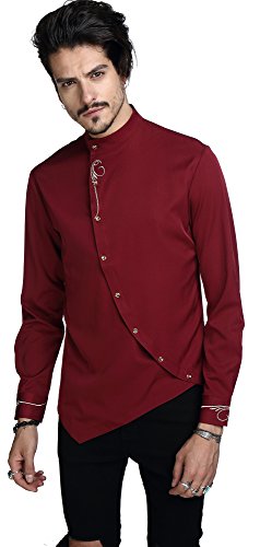 WHATLEES Mens Largo Manga Extra Larga Bordado Dise?o Partido Club BOT¨®n Abajo Vestido Camisa B404-Red-XXL