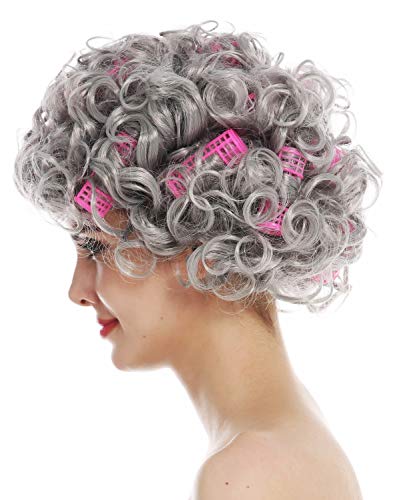 WIG ME UP- 3195-ZA68A Peluca para Mujeres Halloween Carnaval Pelo Gris Rizado rizos Abuela Vieja