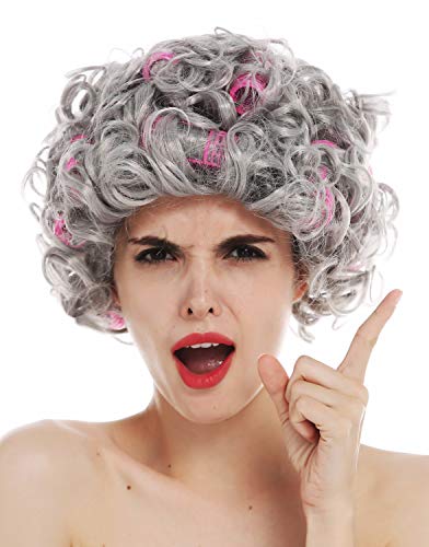 WIG ME UP- 3195-ZA68A Peluca para Mujeres Halloween Carnaval Pelo Gris Rizado rizos Abuela Vieja