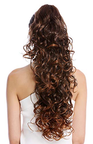 WIG ME UP- N1095-V-2T30 extensión de pelo coleta más larga y voluminosa rizada teñida castaña marrón mechas 65 cm